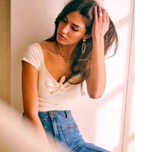 Sezane Cara T-shirt Crème - Size L